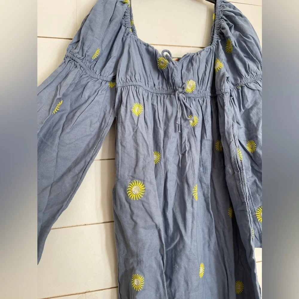 Free People Emory Embroidered MIDI Dress in Blue Combo - Picture 6 of 14